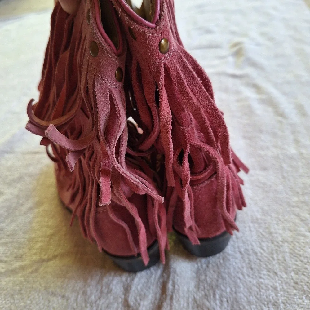 Smoky Mountain Girls Vintage Western Boots Pink Suede Fringe 1.5 Youth